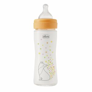 CHICCO BIBERON VERRE +0M 240ML PERFECT EASY -ORANGE- RENARD