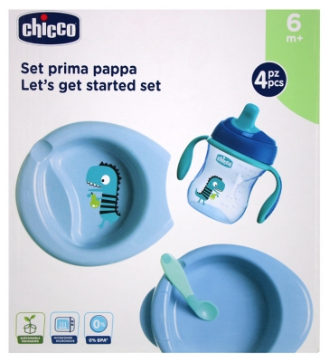 CHICCO SET PAPPA 5PCS (2ASSIET+BIB+CUILLER+FOURCHET)-BLEU-