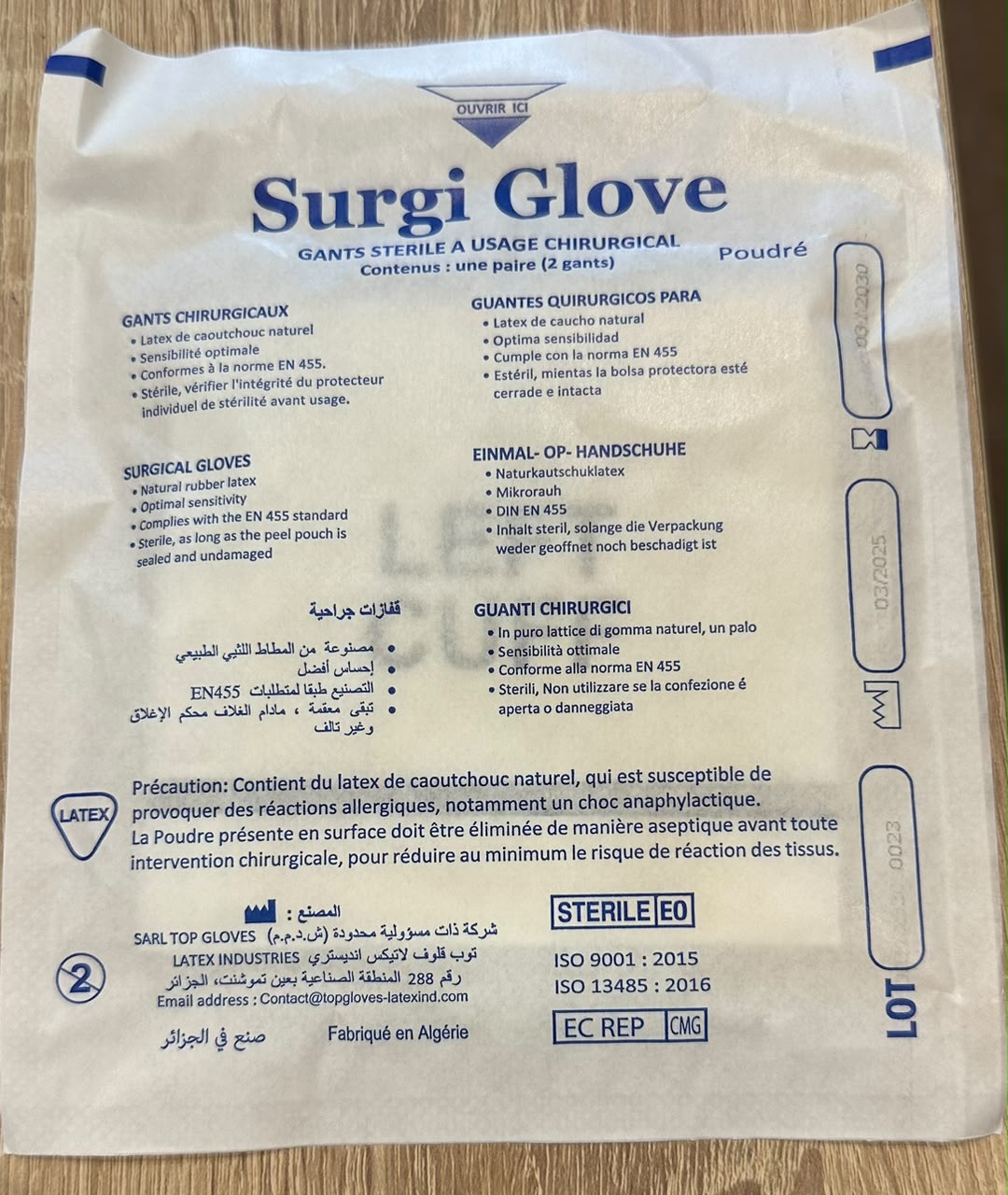 SURGI GLOVE GANT STERIL LATEX 8.0