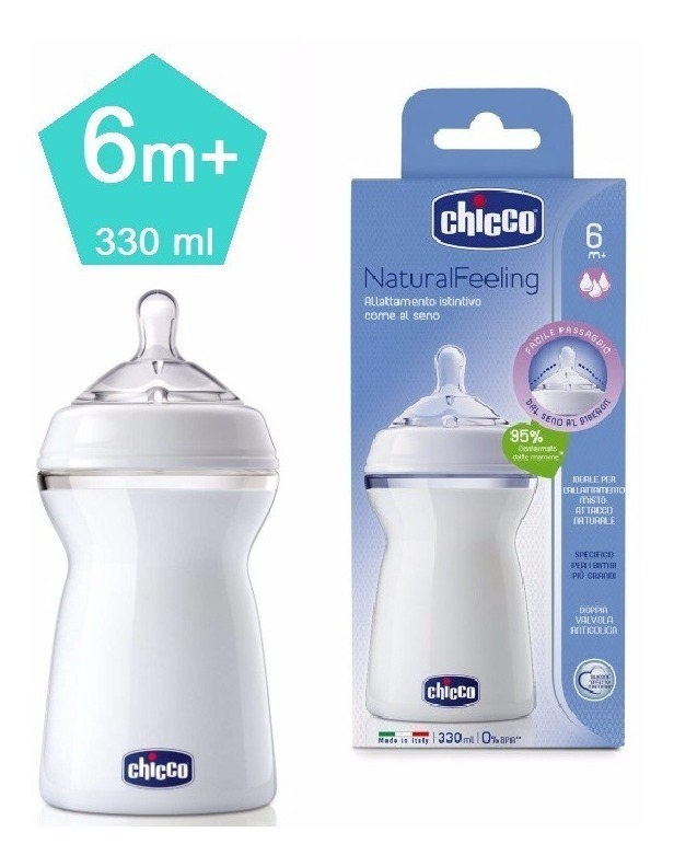 CHICCO BIBERON PLASTIC NATUREL FEELING PLS 6M+ 330ML FLOW 