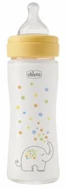 CHICCO BIBERON VERRE +0M 240ML PERFECT EASY -JAUNE- ELEPHANT