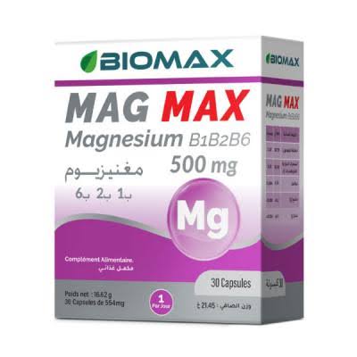 BIOMAX MAG MAX MAGNESIUM 500 MG + VITAMINE B1.B2.B6. 30 CAPS C/48
